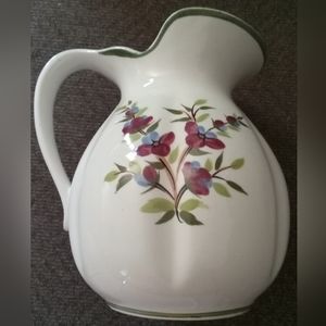 Enesco Designs Plum and Lavender Flowers w Green Accent Pitcher and Bowl.